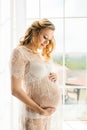 Beautiful adult pregnant woman. Waiting for the baby. Pregnancy. Care, tenderness, motherhood, childbirth. Royalty Free Stock Photo