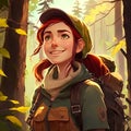 Beautiful Adventurer Young Woman At Forest. Generative AI Royalty Free Stock Photo