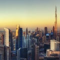 Beautiful aerial cityscape with skyscrapers. Dubai, UAE. Travel background.