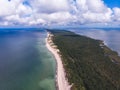 Beautiful aerial drone wide view of Curonian spit, Kurshskaya Kosa National Park, Curonian Lagoon and the Baltic Sea, Kaliningrad