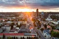 Beautiful aerial evening view of Vilnius business district with scenic sunset illumination