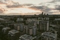 Beautiful aerial evening view of Vilnius business district with scenic sunset illumination. City life in Vilnius, Lithuania Royalty Free Stock Photo