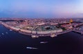 Beautiful aerial evning view in the white summer nights of St Petersburg, Russia, Hermitage at sunset, palace square, St