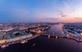 Beautiful aerial evning view in the white summer nights of St Petersburg, Russia, Hermitage at sunset, palace square, St