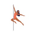 Beautiful aerial gymnast young woman character performing dance on metal pole vector illustration Royalty Free Stock Photo