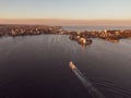 Beautiful aerial high angle drone evening view of the suburb of Manly, a beach-side suburb of northern Sydney Royalty Free Stock Photo