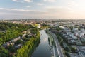 Beautiful aerial landscape of Neris river winding through Vilnius city