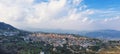 Beautiful aerial panorama of old traditional villages of Cyprus in mountains, Lefkara village. Drone photography Royalty Free Stock Photo