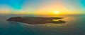 Beautiful sunrise image over Lobos Island, Corralejo, Fuerteventura