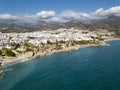 Beautiful aerial panoramic view of Nerja city from Costa del Sol Spain a Top touristic holiday destination Royalty Free Stock Photo