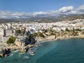 Beautiful aerial panoramic view of Nerja city from Costa del Sol Spain a Top touristic holiday destination Royalty Free Stock Photo