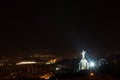 Beautiful aerial shot of the Mother Armenia Monument during a magical Yerevan night Royalty Free Stock Photo