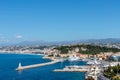 Beautiful aerial shot of the port of Nice surrounded by a mountainous scenery in France