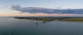 Beautiful aerial shot of typical fishing huts at sunset near Comacchio Royalty Free Stock Photo