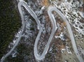 Beautiful aerial shot of a zigzag road in the hills in Manjaca, Bosnia and Herzegovina