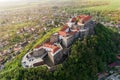 Beautiful aerial sunset view of Palanok Castle in Mukachevo , Ukraine Royalty Free Stock Photo