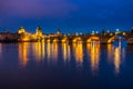 sundawn scene of Charles Bridge over Vltava river in Prague city, Czech Republic Royalty Free Stock Photo