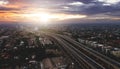 Beautiful aerial sunrise view of Toll way from Jakarta to Bekasi Royalty Free Stock Photo