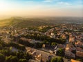 Sunset aerial view of San Marino microstate and Emilia-Romagna region of Italy from the rooftops of the city of San Marino Royalty Free Stock Photo