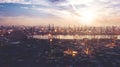 Beautiful aerial sunset view of Tanjung Priok port Royalty Free Stock Photo