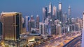 Beautiful aerial top view day to night timelapse of Dubai Marina and JLT in Dubai, UAE Royalty Free Stock Photo