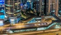 Beautiful aerial top view at night timelapse of Dubai Marina in Dubai, UAE Royalty Free Stock Photo