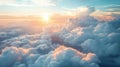 Beautiful aerial view above clouds at sunset, Beautiful cloudscape sunrise. AI-generated.