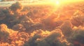 Beautiful aerial view above clouds at sunset, Beautiful cloudscape sunrise. AI-generated. Royalty Free Stock Photo