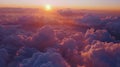 Beautiful aerial view above clouds at sunset, Beautiful cloudscape sunrise. AI-generated. Royalty Free Stock Photo