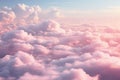 Beautiful aerial view above clouds at sunset. Colorful sky background, Fluffy white and pink clouds, AI Generated Royalty Free Stock Photo