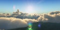 Beautiful aerial view above clouds with sunset Royalty Free Stock Photo