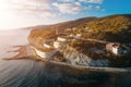 Beautiful aerial view of Arkhipo-Osipovka beach and coastline with mountains and sea, black sea coast, resort for Royalty Free Stock Photo