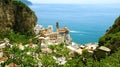 Beautiful aerial view of Atrani village between green branches a Royalty Free Stock Photo