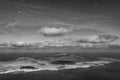 Beautiful aerial view in black and white of Caleta del Sebo, La Graciosa island, Canaries, Spain