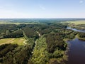 Beautiful aerial view of blue lake and green forest district in Royalty Free Stock Photo