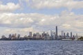 Beautiful aerial view of buildings against backdrop of landscape of Hudson River in Brooklyn. New York, Royalty Free Stock Photo