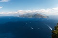 Beautiful aerial view of Capri island, with boat trails on the water Royalty Free Stock Photo