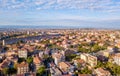 Beautiful aerial view on the Catania city with Etna volcano on the background by the sea.