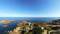 Beautiful aerial view of the coast of the Renote peninsula in TrÃ©gastel, Pink Granite Coast, Brittany, France Royalty Free Stock Photo