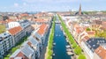 Beautiful aerial view of Copenhagen skyline from above, Nyhavn historical pier port and canal, Copenhagen, Denmark Royalty Free Stock Photo