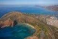 Beautiful Aerial View of Haunama Bay with Diamond Head in the backround. Royalty Free Stock Photo