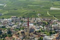 Beautiful aerial view of the historic center of Silandro, South Tyrol, Italy, with in the background the typical apple trees