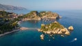 Beautiful Aerial View of Isola Bella in Taormina, Sicily. Picturesque Town in Italy Royalty Free Stock Photo