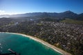 Beautiful aerial view of Kailua Beach, Oahu Hawaii on the greener and rainier windward side of the island Royalty Free Stock Photo