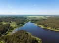 Beautiful aerial view of lake and forest district. Belarus is th Royalty Free Stock Photo