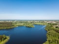 Beautiful aerial view of lake and forest district. Belarus is th Royalty Free Stock Photo