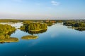 Beautiful aerial view of lake Galve, favourite lake among water-based tourists, divers and holiday makers, Trakai, Lithuania Royalty Free Stock Photo