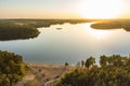 Beautiful aerial view of lake Galve, favourite lake among water-based tourists, divers and holiday makers, Trakai, Lithuania Royalty Free Stock Photo