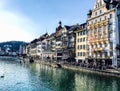 Beautiful aerial view Lake Lucerne, city the spring season, boat