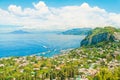 Aerial view of small european island port Royalty Free Stock Photo